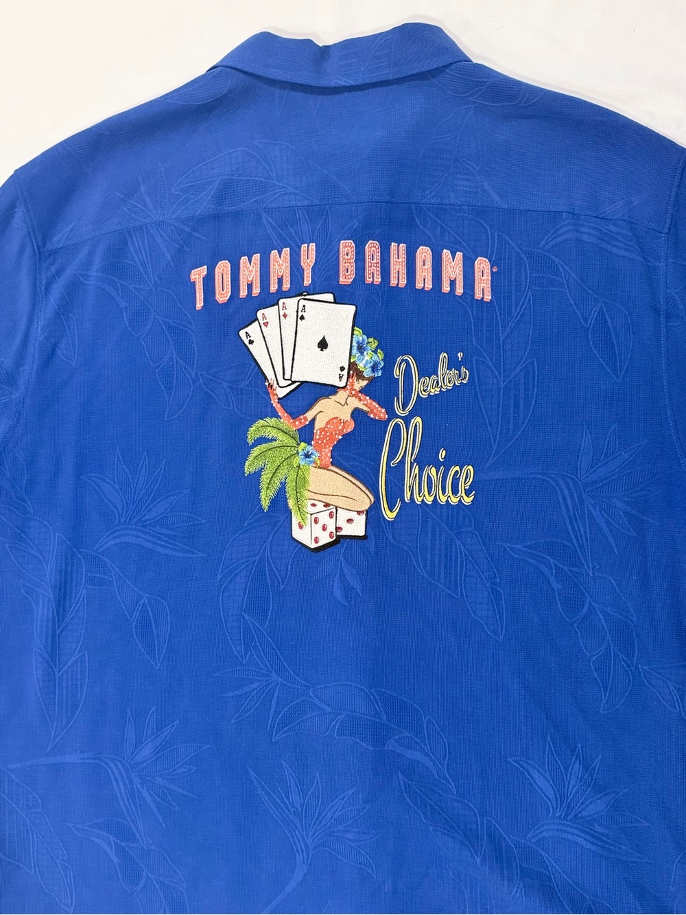 Tommy Bahama Royal Blue 'Dealer's Choice' Embroidered Back Camp Shirt, XL